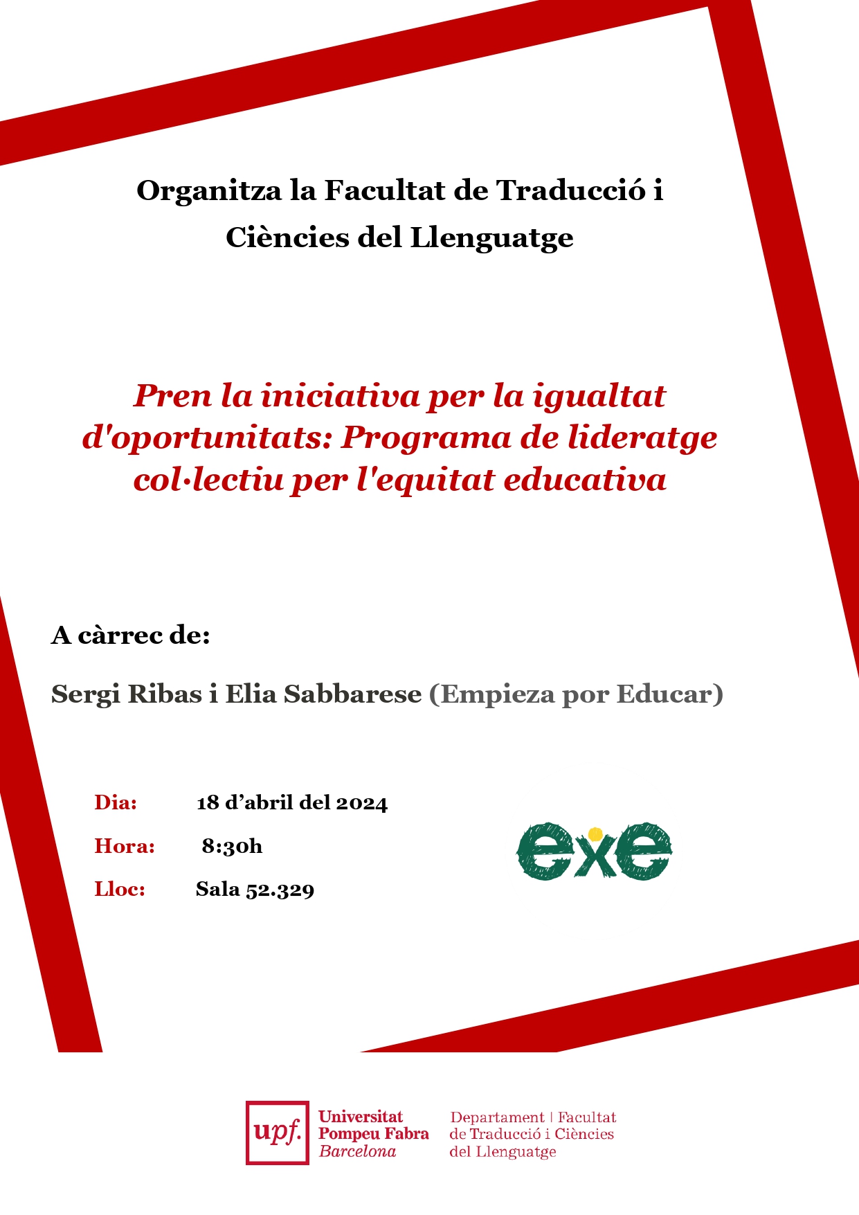 18/04/2024 Xerrada de la Facultat de Traducció, a càrrec de Sergi Ribas i Elia Sabbarese (Empieza por Educar)